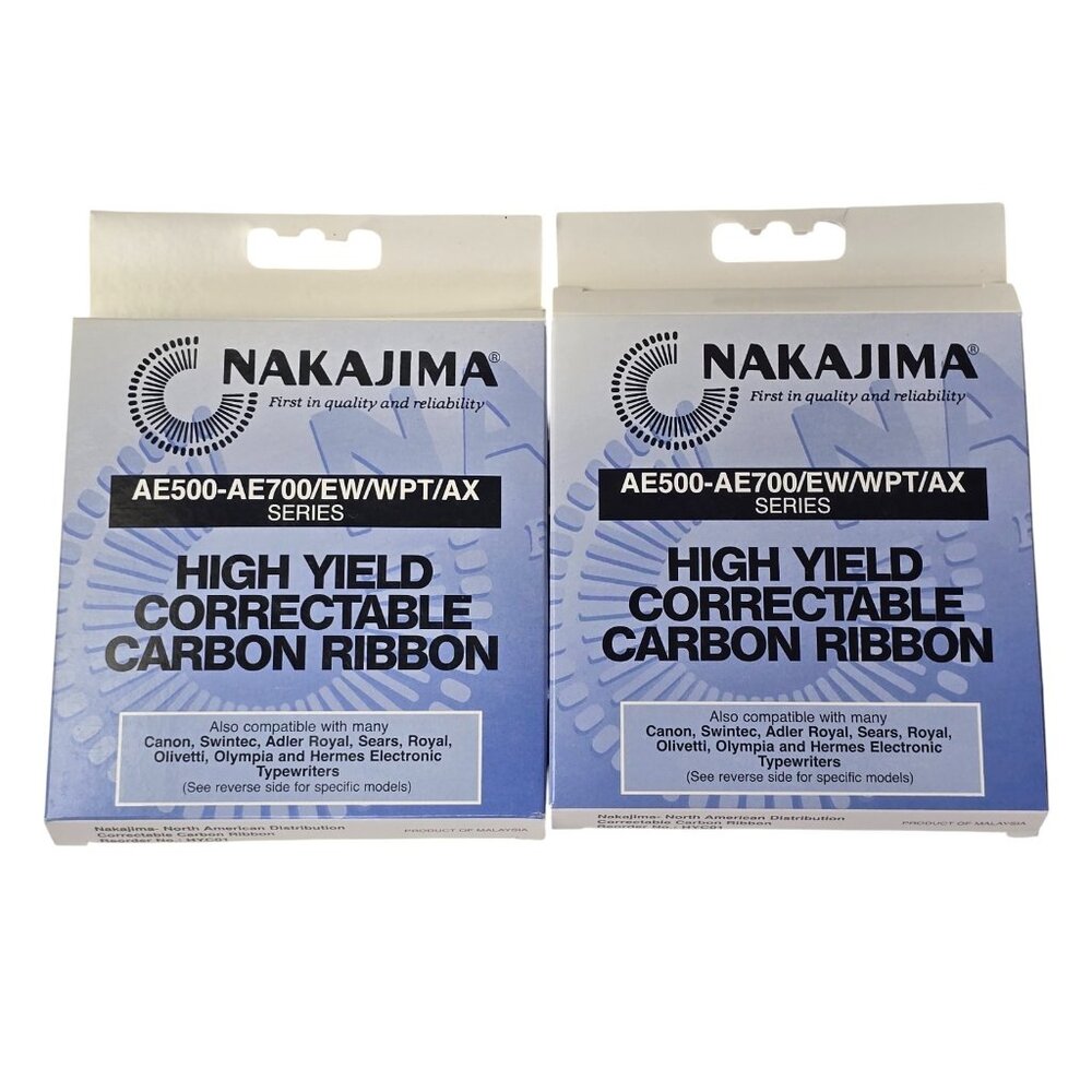 2 packs Nakajima AE-500 AE700 Correctable Carbon Ribbons Typewriter Ink NOS